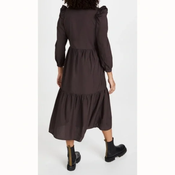 Nation LTD Dalia Victorian Midi Dress in Swashbuckle Brown - Picture 7 of 8